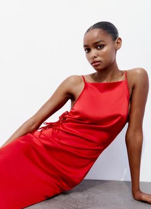 Червона атласна сукня zara5 фото