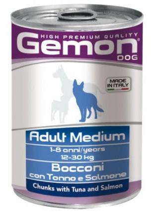 Консервы для собак gemon dog wet medium adult кусочки с тунцем и лососем 415 г (8009470387880)