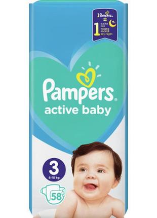 Подгузники pampers active baby midi размер 3 (6-10 кг), 58 шт (8001090949707)