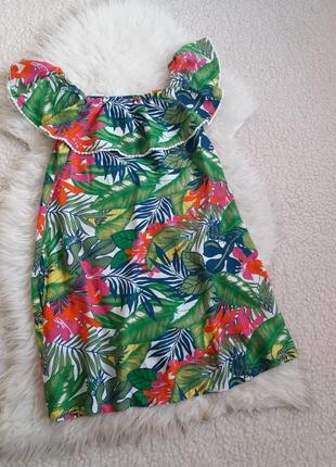 Вискозное платье в растительный принт со спущенными плечами и воланом2 фото
