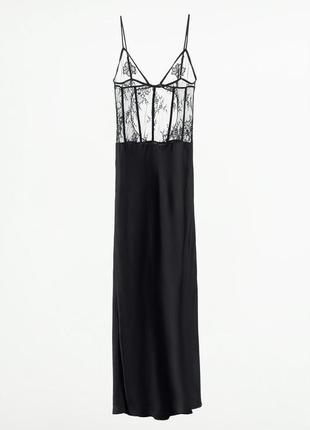 Длинное кружевное черное платье zara new7 фото