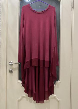 Туника с асимметричной длиной и длинным рукавом