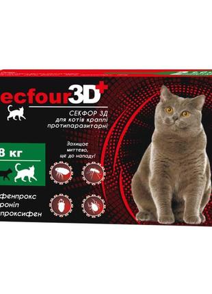 Secfour 3d капли для котов противопаразитные (этофенпрокс/фипронил/пирипроксифен) 1 мл, 4-8кг