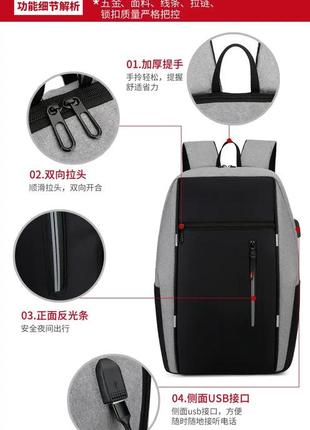 Мужской рюкзак повседневный вместительный плотный водонепроницаемый городской для парня usb jingpin черный7 фото