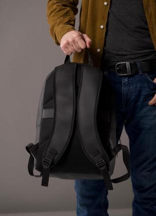 Чоловічий рюкзак щільний шкіряний міський великий для хлопця повсякденний стильний чорний david polo10 фото
