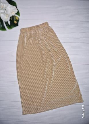 Бежевая вельветовая юбка- миди на 8-9 лет  рост 1302 фото