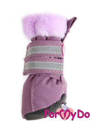 Зимние ботинки для собак fmd на липучках со светоотражением,с мехом внутри фиолетового цвета3 фото