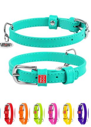 Нашийник для собак шкіряний waudog glamour з qr паспортом, без прикрас, ш 15 мм, дов 27-36 см ментоловий