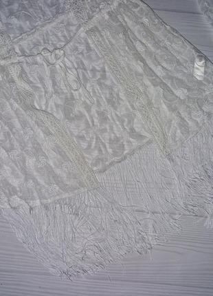Белая ажурная пляжная туника с бахромой р.482 фото