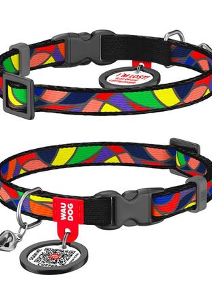 Нашийник для котів нейлоновий waudog nylon з qr паспортом, малюнок "вітраж", пластиковий фастекс, ш 10 мм, дов