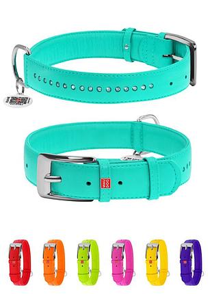 Нашийник для собак шкіряний waudog glamour з qr паспортом, подвійний зі стразами, ш 15 мм, дов 27-36 см