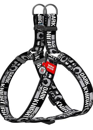 Шлея для собак waudog nylon з qr паспортом, малюнок "темний лицар", пластиковий фастекс, xl, ш 35 мм, а=в
