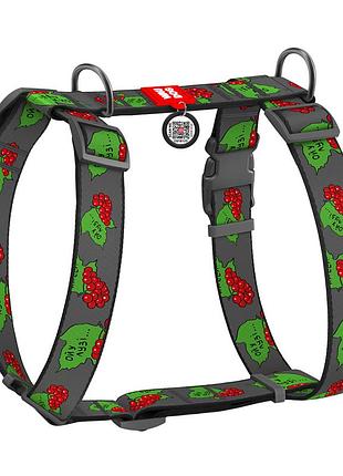Шлея для собак анатомічна h-подібна waudog nylon з qr-паспортом, малюнок "калина", пластиковий фастекс, розмір
