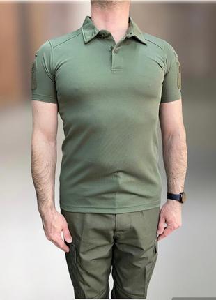 Поло тактичне bikatex, колір олива, розмір m, з липучками для шевронів на рукавах, футболка тактична