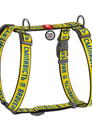 Шлея для собак анатомічна h-подібна waudog nylon з qr-паспортом, малюнок "сміливість", пластиковий фастекс, s,