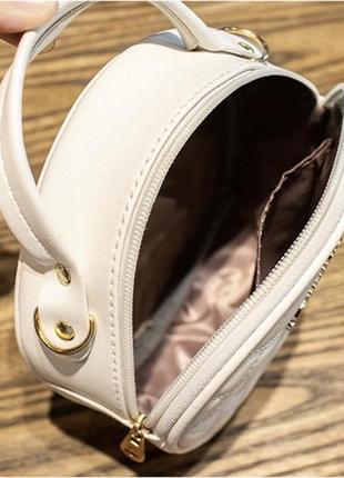Cумка женская круглая небольшая, мини сумочка круглая белая с ремешком9 фото
