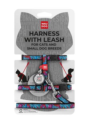Шлея з повідцем waudog nylon з qr паспортом, малюнок "літо", пластиковий фастекс, ш 10 мм, в 25-40 см, с 20-30
