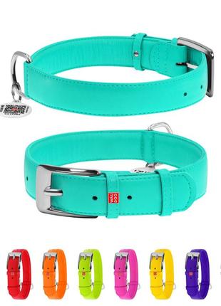 Нашийник для собак шкіряний waudog glamour з qr паспортом, без прикрас, ш 35 мм, дов 46-60 см ментоловий