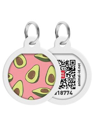 Адресник для собак та котів металічний waudog smart id з qr паспортом, малюнок "авокадо 2", круг, д 25 мм