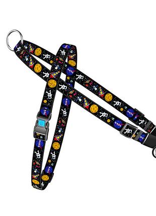 Шлея для собак швидкознімна waudog nylon з qr паспортом, малюнок "nasa", пластиковий фастекс, ш 15 мм, а 40-55