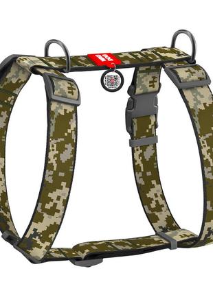 Шлея для собак анатомічна h-подібна waudog nylon з qr-паспортом, малюнок "мілітарі", пластиковий фастекс, xl,