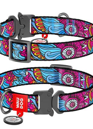 Нашийник для собак нейлоновий waudog nylon з qr паспортом, малюнок "літо", металічна пряжка-фастекс, ш 20 мм,