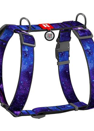 Шлея для собак анатомічна h-подібна waudog nylon з qr-паспортом, малюнок "nasa21", пластиковий фастекс, l, ш