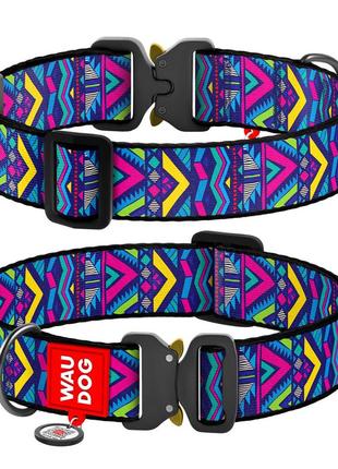 Нашийник для собак нейлоновий waudog nylon з qr паспортом, малюнок "інді", металева пряжка-фастекс, xxl, ш 35