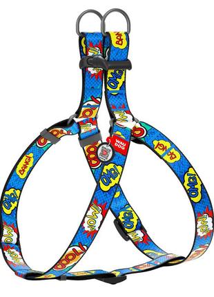 Шлея для собак waudog nylon з qr паспортом, малюнок "вау", пластиковий фастекс, ш 15 мм, дов 40-55 см