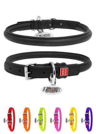 Нашийник для собак шкіряний waudog glamour з qr паспортом, круглий, д 10 мм, дов 39-47 см чорний