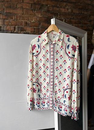 H&amp;m women's cream patterned long sleeve blouse viscose женская блуза из вискозы