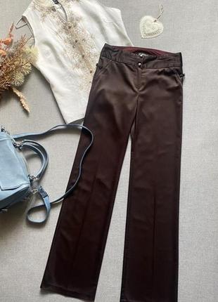 Атласные французкие брюки палаццо клеш fi more коричневые расширенные высокая посадка2 фото