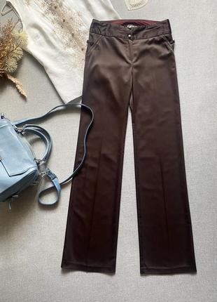 Атласные французкие брюки палаццо клеш fi more коричневые расширенные высокая посадка3 фото