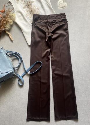 Атласные французкие брюки палаццо клеш fi more коричневые расширенные высокая посадка4 фото