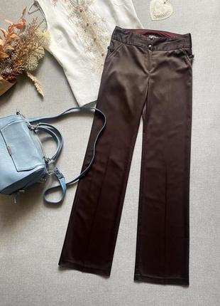 Атласные французкие брюки палаццо клеш fi more коричневые расширенные высокая посадка7 фото