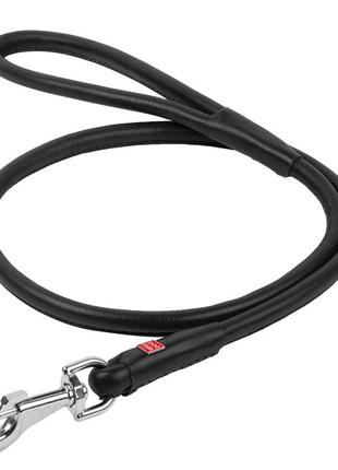 Повідець для собак шкіряний waudog glamour круглий, д 10 мм, дов 122 см чорний