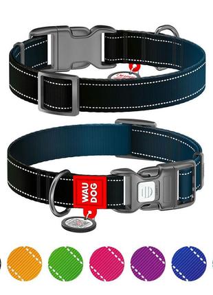 Нашийник для собак нейлоновий waudog nylon mono з qr паспортом, світловідбивний, пластиковий фастекс, xl, ш 25
