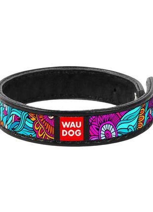 Браслет waudog design з малюнком "літо", преміум шкіра (ширина 15мм, довжина 21-23см) чорний