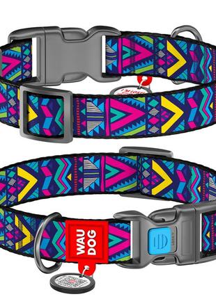 Нашийник для собак нейлоновий waudog nylon з qr паспортом, малюнок "інді", пластиковий фастекс, ш 25 мм, дов