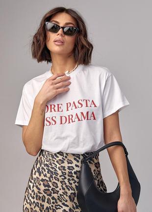 Жіноча футболка з написом more pasta less drama3 фото