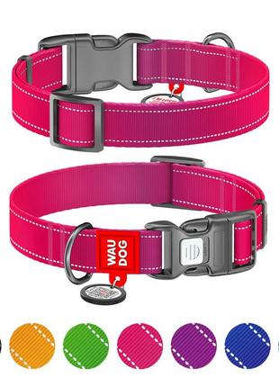 Нашийник для собак нейлоновий waudog nylon mono з qr паспортом, світловідбивний, пластиковий фастекс, l, ш 25