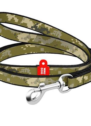 Повідець для котів та дрібних порід собак нейлоновий waudog nylon, малюнок "мілітарі", xs, ш 10 мм, дов 122 см