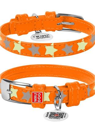 Нашийник для собак шкіряний waudog glamour з qr паспортом, візерунок "зірочка", світонакоплювальний, ш 15 мм,