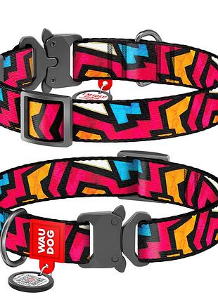 Нашийник для собак нейлоновий waudog nylon з qr паспортом, малюнок "графіті", металічна пряжка-фастекс, ш 20