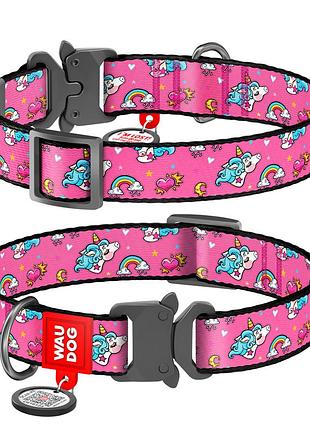 Нашийник для собак нейлоновий waudog nylon з qr паспортом, малюнок "єдиноріг", металічна пряжка-фастекс, ш 25