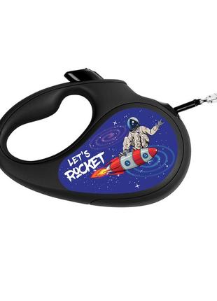Повідець-рулетка для собак waudog r-leash, малюнок "ракета", світловідбиваюча стрічка, xs, до 12 кг, 3 м