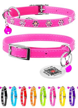 Нашийник "waudog glamour" з резинкою, клейовими стразами "квітка" для котів (ширина 9мм, довжина 22-30см)