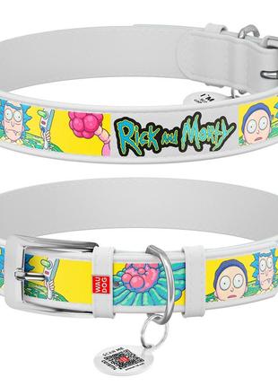 Нашийник для собак шкіряний waudog design з qr паспортом, малюнок "рік та морті 1", l, ш 25 мм, д 38-49 см