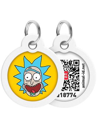 Адресник для собак і котів металевий waudog smart id з qr паспортом, малюнок "рік та морті 3", коло, д 25 мм