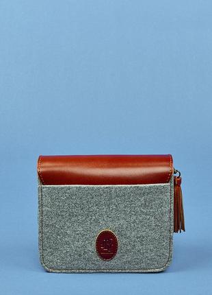 Фетрова жіноча бохо-сумка лілу з коричневими шкіряними вставками2 фото